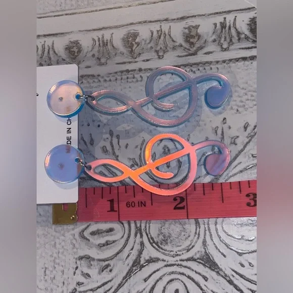 🎼Music Earrings🎼-New/Fun/Large/Iridescent/Plastic/Hippie/Rainbow/Party/Fun/Luv - Picture 3 of 12